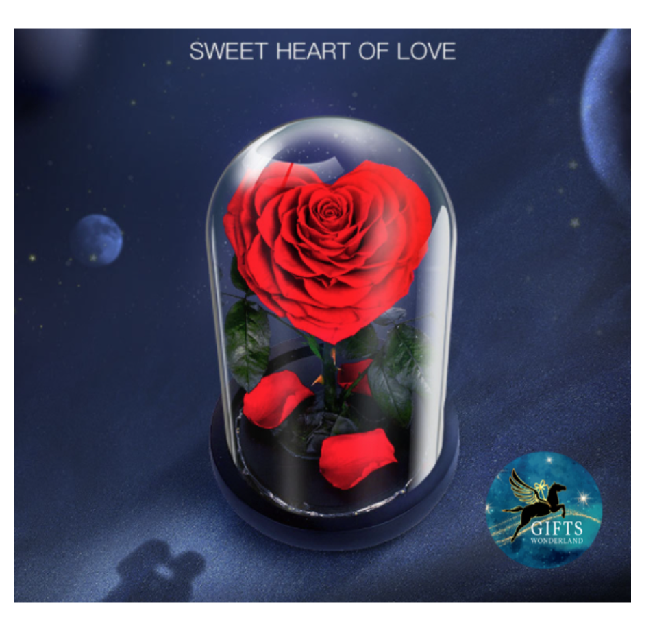 Heart Shape Rose Preserved Flower in Glass Dome Light for Valentine Mother's Day Anniversary. (PHOTO: Shopee Singapore)