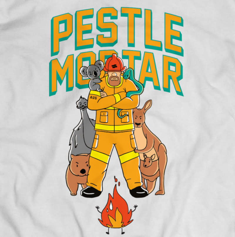 The limited edition T-shirt will benefit the firefighters in Australia. — Picture courtesy of Pestle and Mortar