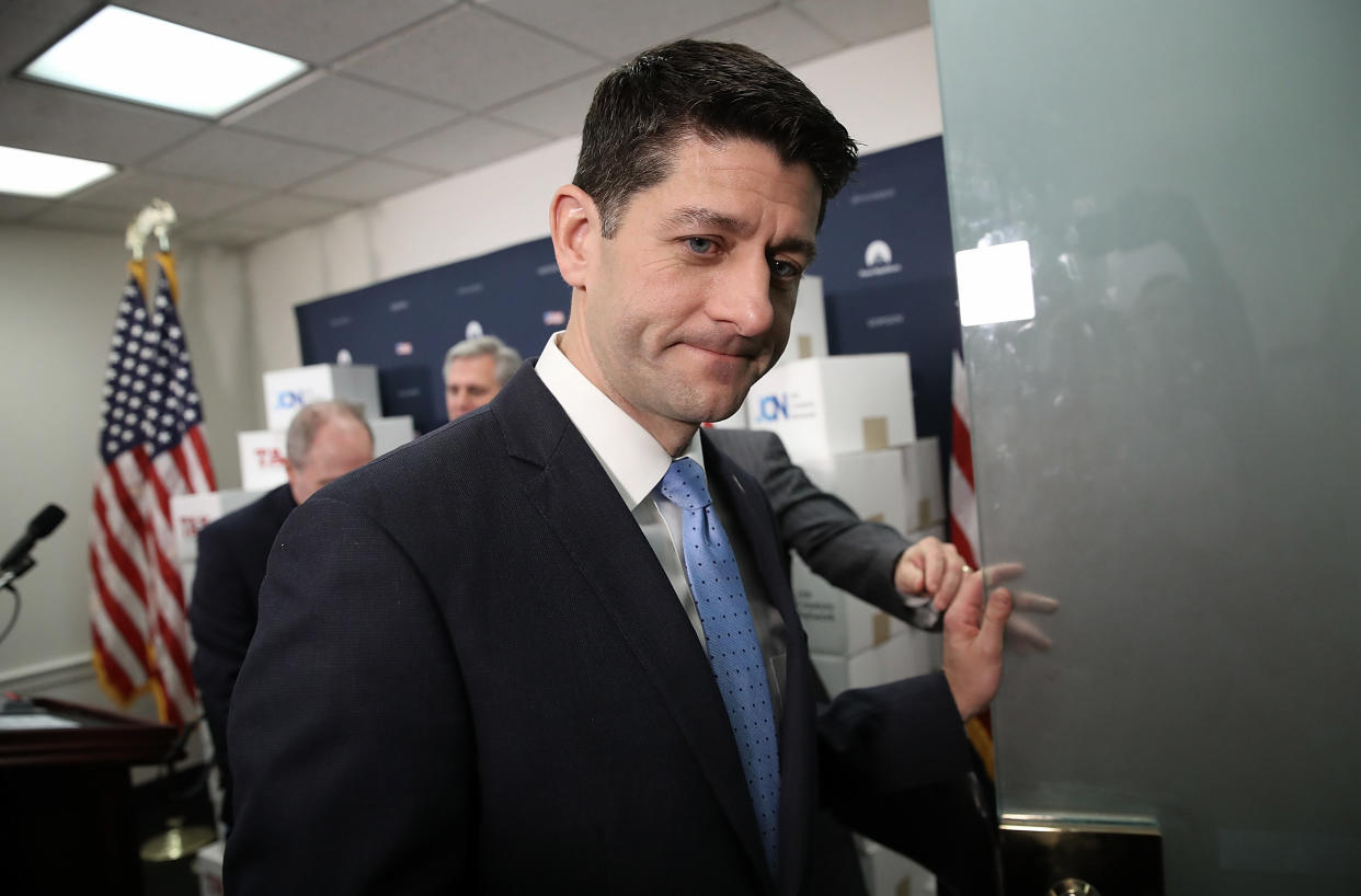 House Speaker Paul Ryan (R-Wis.) spent time Wednesday talking to Republicans who have lingering concerns about the state and local tax deduction changes in the tax bill. (Photo: Win McNamee via Getty Images)