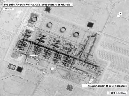 A satellite image of oil/gas Saudi Aramco infrastructure at Khurais