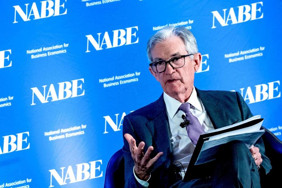 PHOTO: Jerome Powell, chairman of the US Federal Reserve, speaks during the National Association of Business Economics (NABE) annual meeting in Nashville, Tenn., on Sept. 30, 2024.  (Bloomberg via Getty Images, FILE)