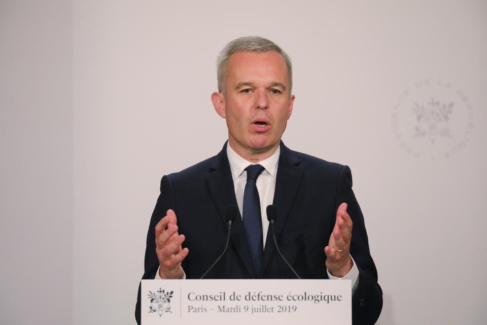 FILE - In this July 9, 2019 file photo, French Ecology Minister Francois de Rugy gives a press conference during an Ecological Defense Council, in Paris. Francois de Rugy resigned Tuesday July 16, 2019 over reports of publicly funded lavish lifestyle. (Ludovic Marin/POOL via AP, File)