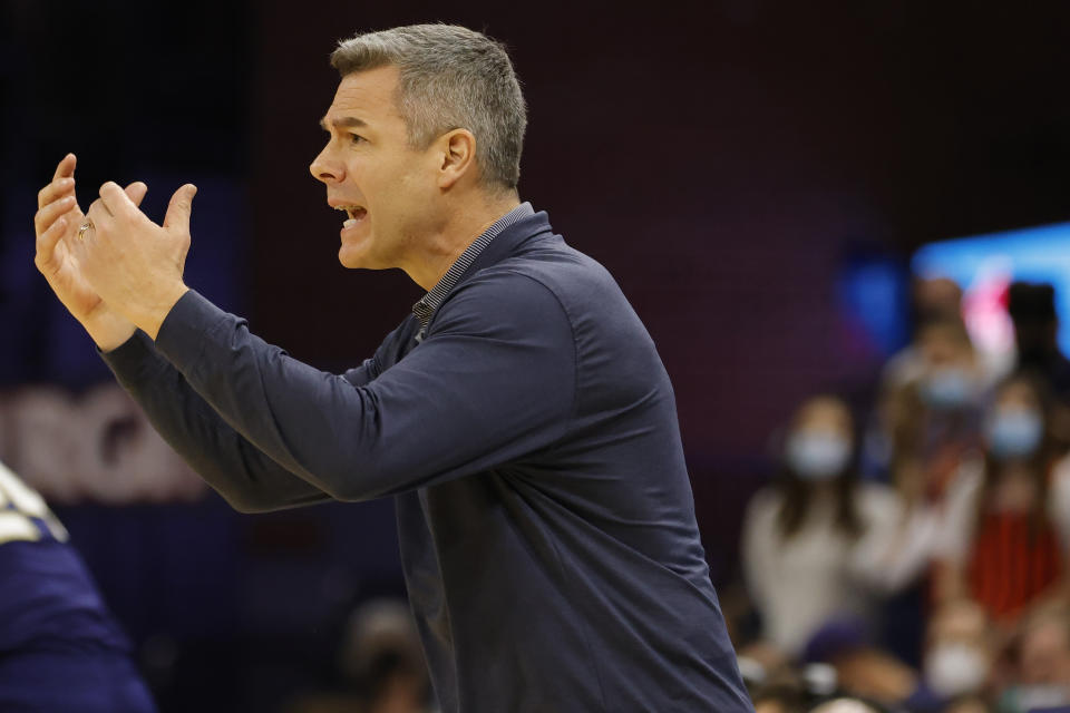 Feb. 12, 2022; Charlottesville; Virginia Cavaliers head coach Tony Bennett reacts on the bench against the Georgia Tech Yellow Jackets during the second half at John Paul Jones Arena. Geoff Burke-USA TODAY Sports