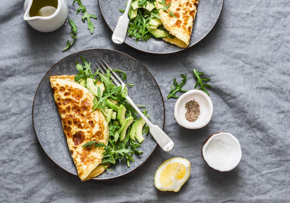 Breakfast: Veggie-herb-avocado omelet