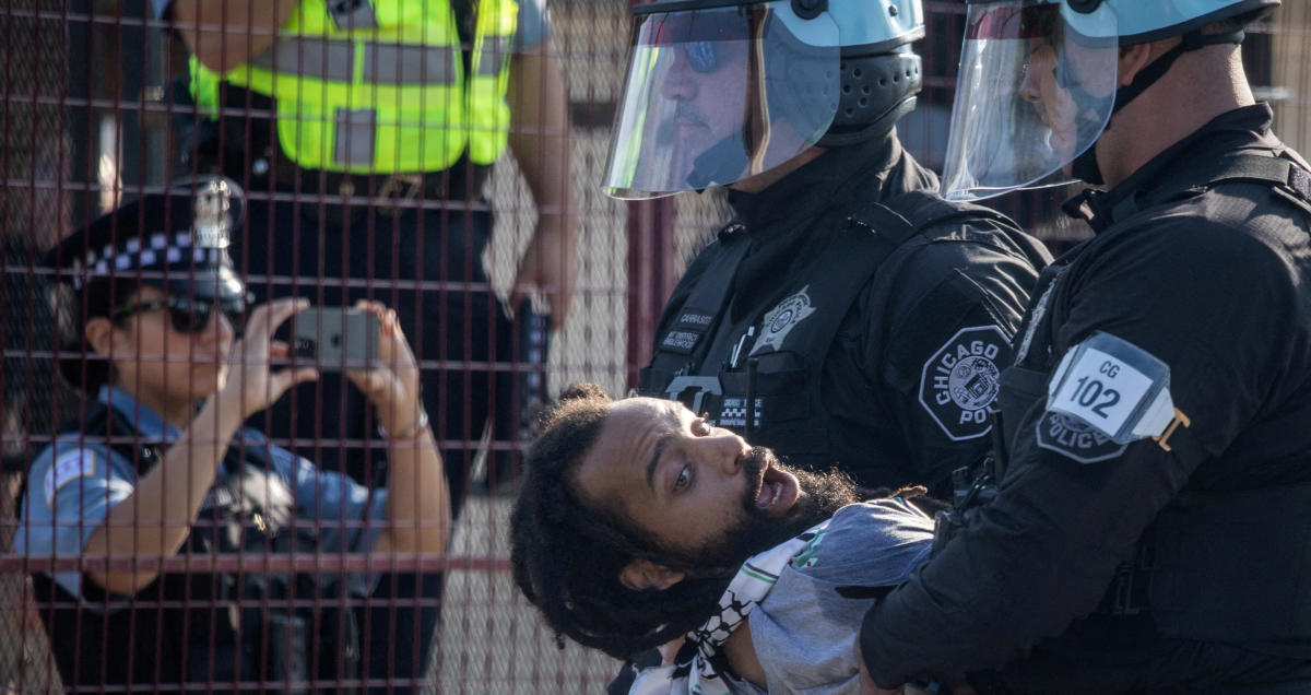 Photos show clashes between DNC protesters and Chicago police at the start of the convention