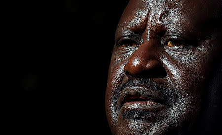 Opposition leader Raila Odinga speaks at a news conference at the offices of the National Super Alliance (NASA) coalition in Nairobi, Kenya August 16, 2017. REUTERS/Thomas Mukoya