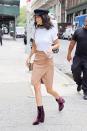 <p>We are completely feeling the baker boy hat and velvet booties. [Photo: Getty] </p>