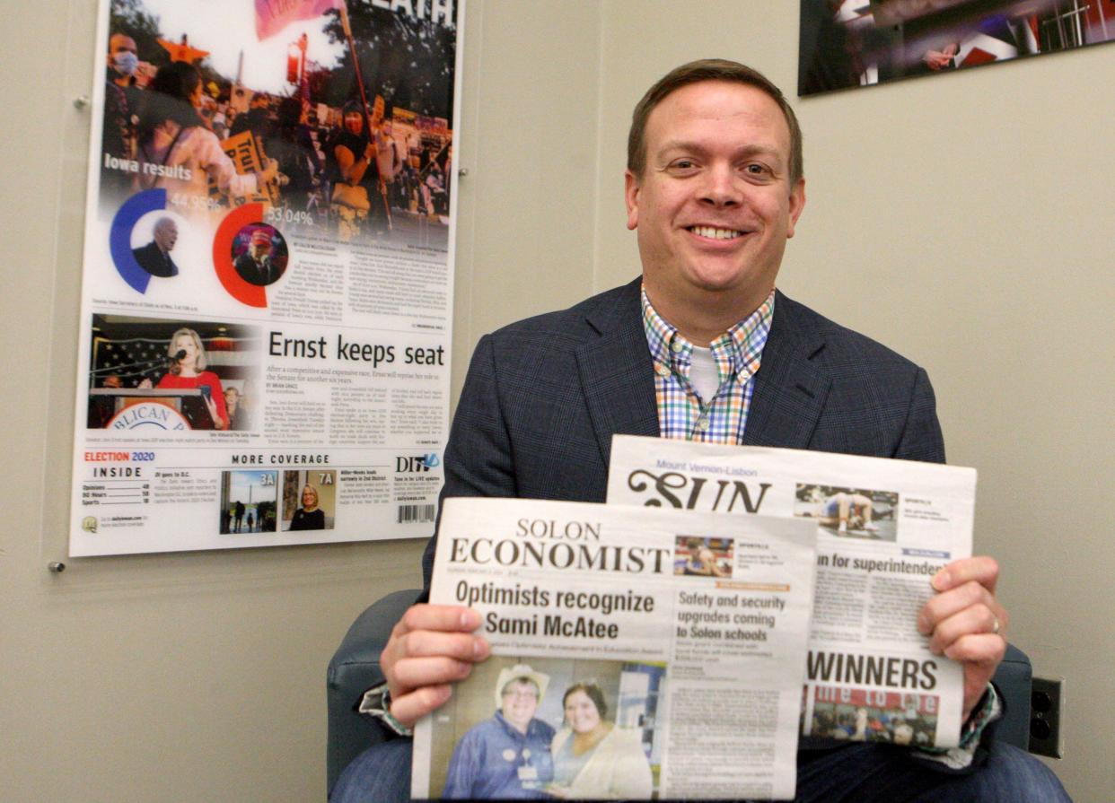 Jason Brummond, publisher of The Daily Iowan, poses for a portrait Monday, Feb. 12, 2024 in Iowa City, Iowa.