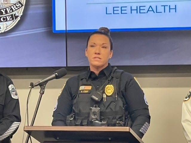 Sgt. Alisha Cody, with the Cape Coral Police Department, discusses deaths on Southwest Florida roads during a Dec. 1, 2022, press conference at the Fort Myers Police Department headquarters.