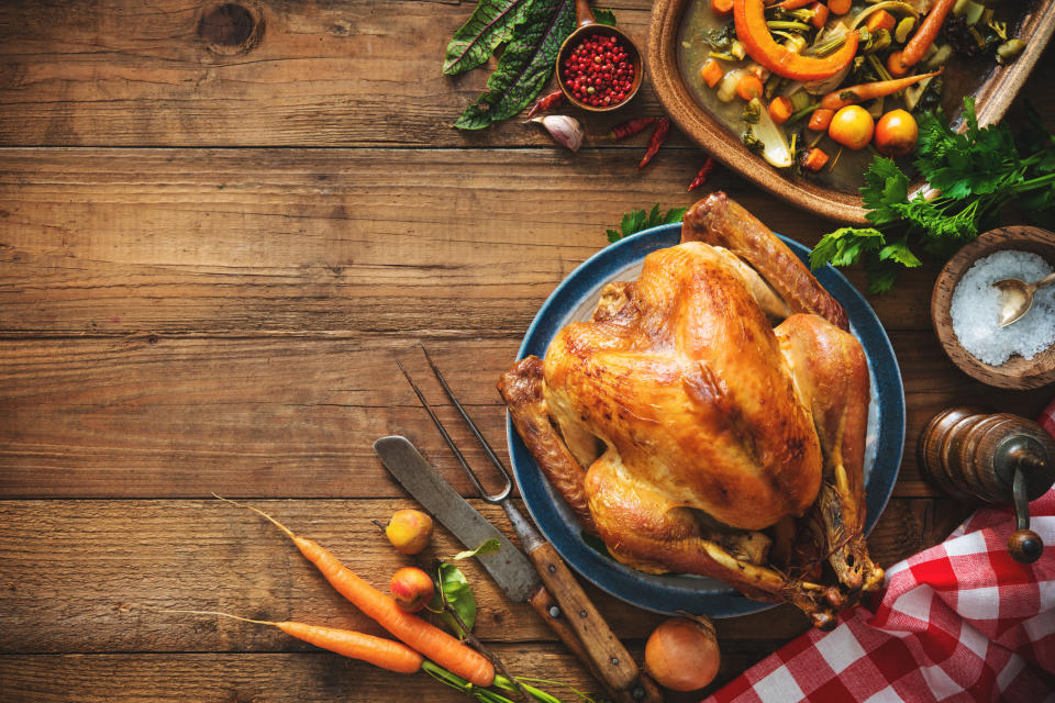 <p>Yep, there’s nothing that will spoil Christmas dinner more than a dry turkey. But thankfully, the chefs at the <a rel="nofollow noopener" href="https://www.gourmetmeatclub.co.uk/" target="_blank" data-ylk="slk:Gourmet Meat Club;elm:context_link;itc:0;sec:content-canvas" class="link ">Gourmet Meat Club</a> have given the lowdown on how to nail the table centrepiece this festive season.<br><br>Product development manager, Miles Ridley, revealed: “Because turkey leg and breast meat cook at different times and temperatures you risk overcooking certain sections, leaving them dry and tasteless, while other parts of the bird are just cooked.”<br><br>And the way to tackle the issue?<br><br>The trick is to trap the moisture in the meat using a layer of bread and then using tin foil to protect the parts most at risk of drying out.<br><br>This means covering the breast completely. And the best news? You can then use the bread to create stuffing. It’s a win/win sitation. <em>[Photo: Getty]</em> </p>
