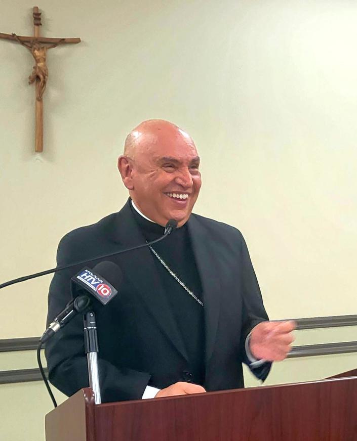 The Rev. Mario E. Dorsonville soeaks during a news conference Wednesday in Schriever after being named bishop of the Catholic Diocese of Houma-Thibodaux.