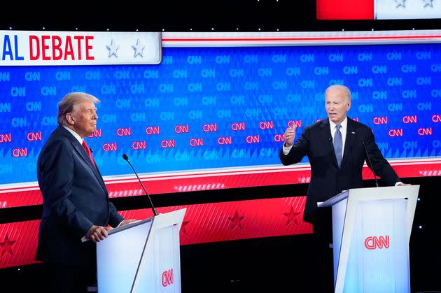 Former President Donald Trump and President Joe Biden participate in the first presidential debate of the 2024 elections at CNN's studios in Atlanta, Georgia, on June 27.