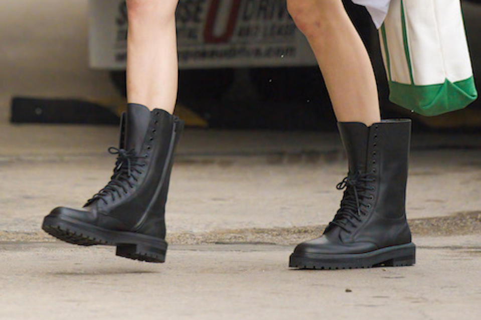 A closer look at Hunter Schafer’s black combat boots. - Credit: MEGA