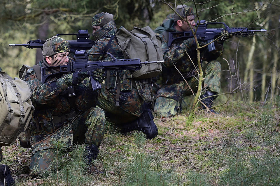 Kurdish fighters are seen during a Bundeswehr training session in 2016 in Munster, Germany. (Alexander Koerner/Getty Images)