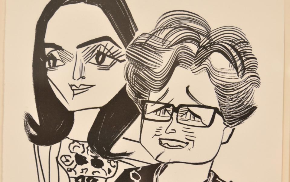 A cartoon of Lipstadt with actress Rachel Weisz