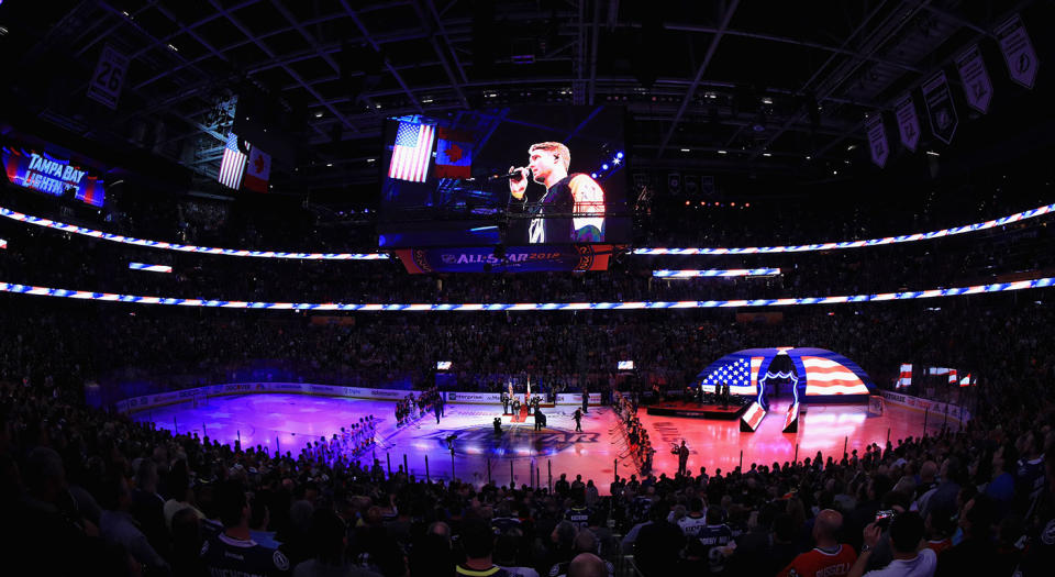 Brett Young’s version of The Star-Spangled Banner did not go over well. (Mike Ehrmann/Getty Images)