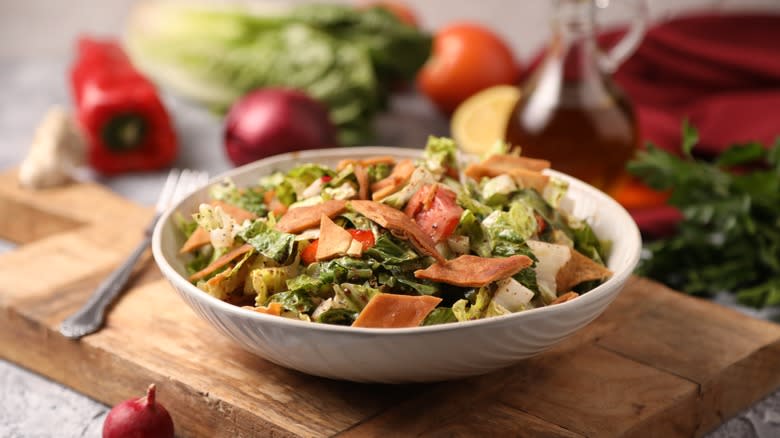 fattoush salad with pita chips 