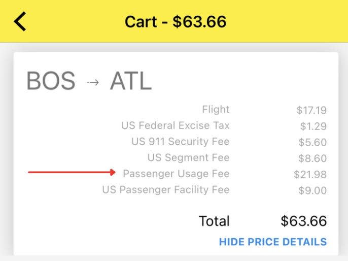 Spirit Airlines passenger usage fee