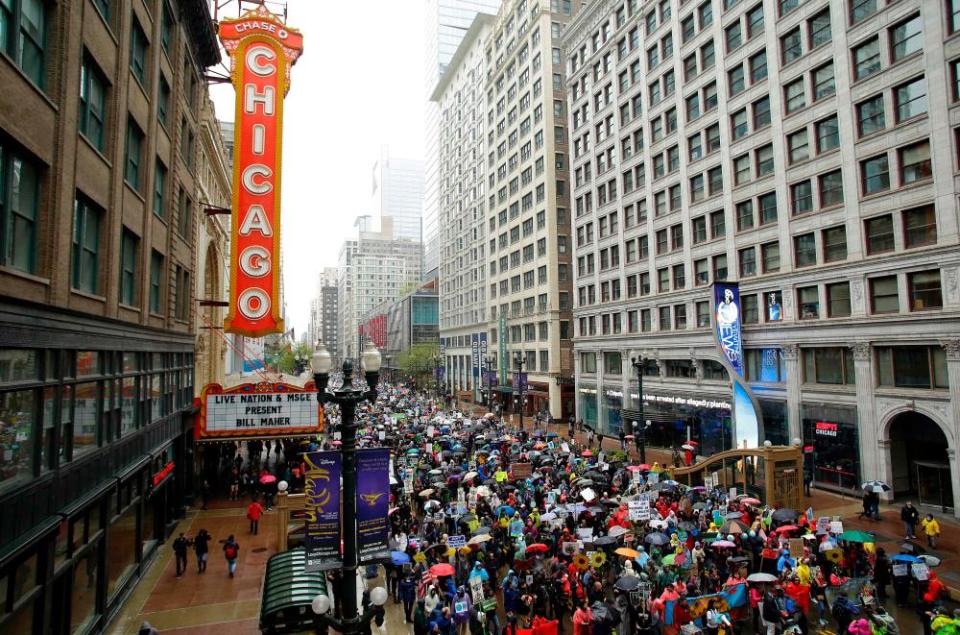 Demonstrators march in Chicago.