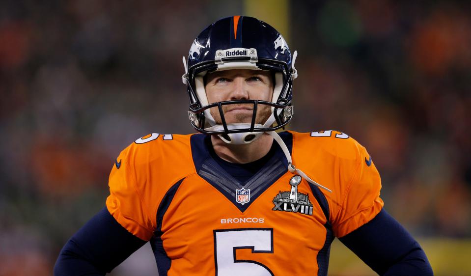 Estero High graduate and Denver Broncos kicker Matt Prater looks on during the third quarter against the Seattle Seahawks during Super Bowl XLVIII at MetLife Stadium on February 2, 2014 in East Rutherford, New Jersey.
