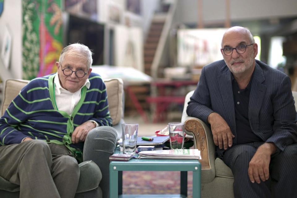 Pictured: David Hockney and Alan Yentob (BBC/Louise Lockwood)