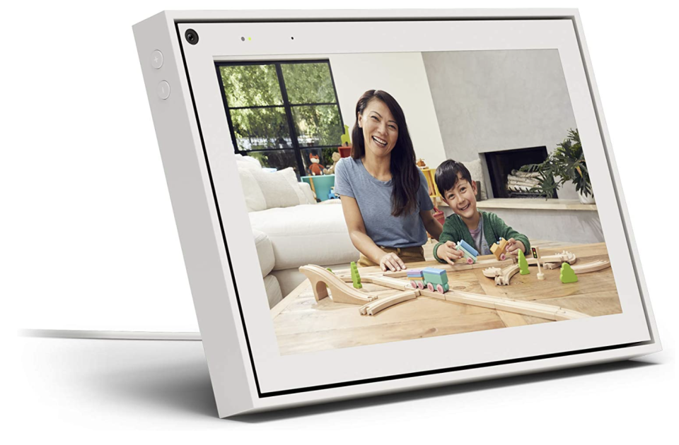 Facebook Portal Smart Video Calling 10” Touch Screen Display in white with family on screen (Photo via Amazon)