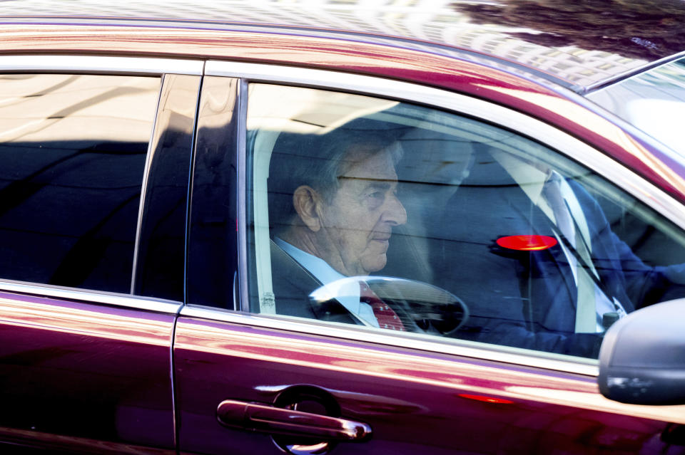 FILE - Paul Pelosi, husband of former House Speaker Nancy Pelosi, leaves the Phillip Burton Federal Building and U.S. Courthouse after testifying in the federal trial of David DePape in San Francisco, Nov. 13, 2023. A judge on Tuesday, June 18, 2024, expelled from court the former partner of the conspiracy theorist charged with breaking into Nancy Pelosi's home in 2022, banning her from the public gallery as DePape's state trial wrapped up. (AP Photo/Noah Berger, File)