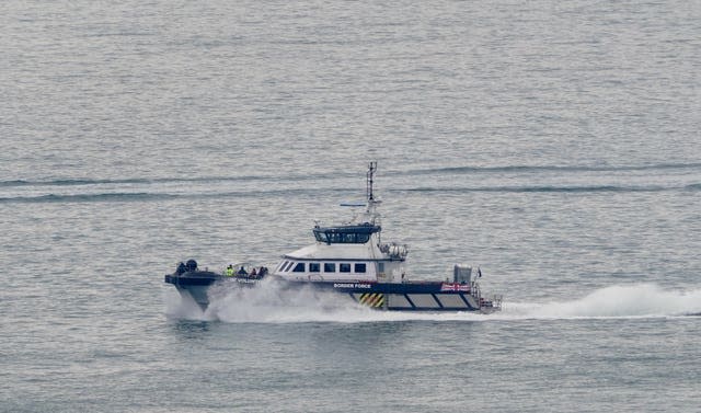 A group of people thought to be migrants are brought into Dover, Kent, onboard a Border Force vessel following a small boat incident in the Channel