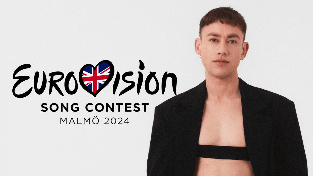  Olly Alexander next to the Eurovision 2024 logo. 