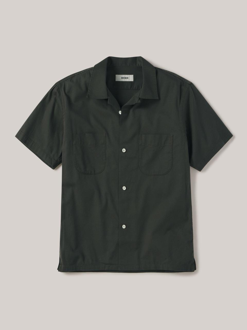 Olive Draped Twill Short Sleeve Camp Shirt