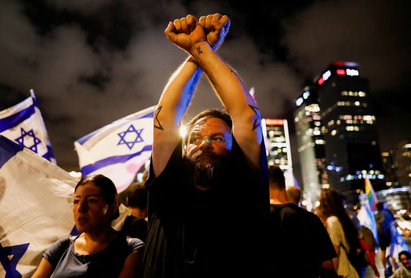 FILE PHOTO: Protests against Israeli government's judicial overhaul in Tel Aviv