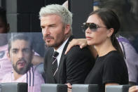 <p>David and Victoria Beckham are the picture of cool on Aug. 18 while watching Inter Miami take on the Chicago Fire in soccer at DRV PNK Stadium in Fort Lauderdale, Florida. </p>