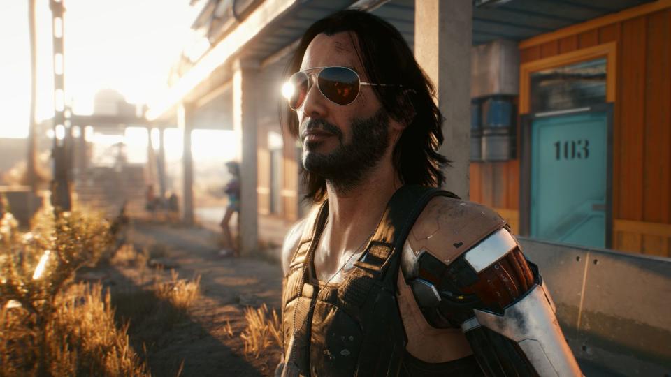 Keanu Reeves ist eine zentrale Figur in "Cyberpunk 2077". Er begleitet den Spieler als digitales Echo auf Schritt und Tritt - und sieht verdammt cool dabei aus. (Bild: CD Projekt Red)