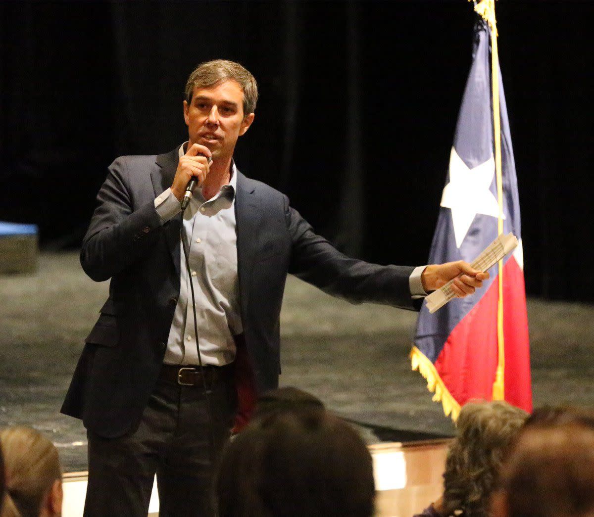 Then-U.S. Rep. Beto O’Rourke speaks at a town hall at Chapin High School in El Paso.