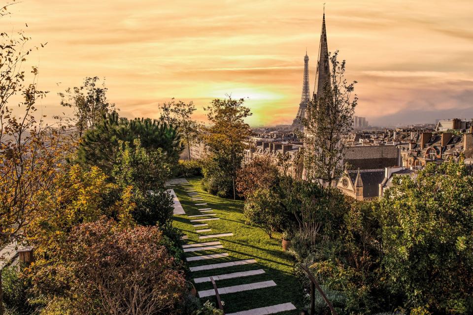 The rooftop garden at Bulgari Paris