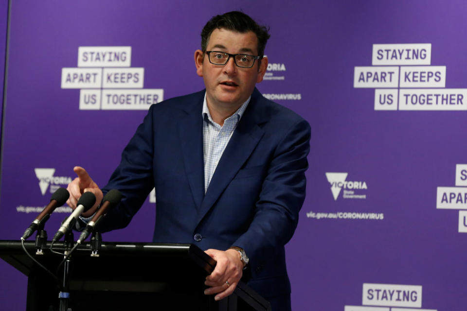 Victorian Premier Daniel Andrews speaks at the daily briefing on Sunday. Source: Getty