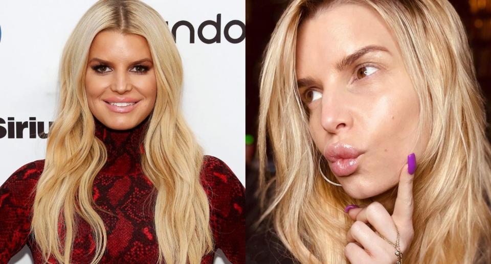 Jessica Simpson&#39;s latest makeup-free selfie is receiving praise from fans. (Images via Getty Images/Insagram/JessicaSimpson)