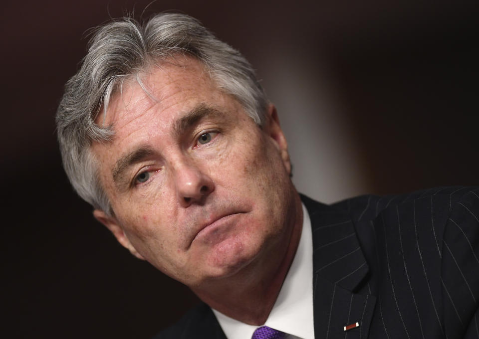 Kenneth Braithwaite, nominated to be Secretary of the Navy, testifies during a Senate Armed Services Committee nominations hearing on Capitol Hill in Washington, Thursday, May 7, 2020. (Kevin Dietsch/Pool via AP)