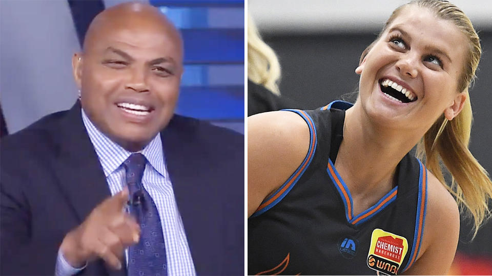 NBA great Charles Barkley couldn't help but crack a joke after Shane Heal's daughter Shyla Heal was selected in the WNBA draft. Pictures: NBA on TNT/Getty Images