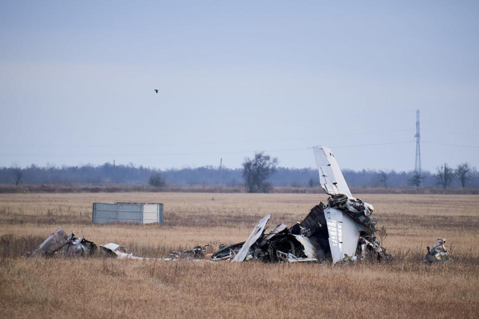 Destroyed Ukrainian fighter jet wreckage in Kherson