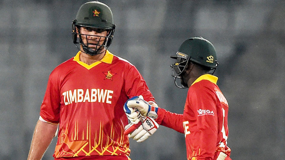 Brendan Taylor and Wesley Madhevere, pictured here in action for Zimbabwe in March.