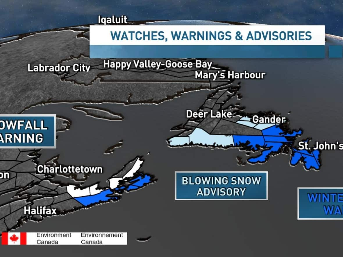 Environment Canada had put weather warnings and watches in effect across parts of Nova Scotia and Newfoundland early Tuesday morning.  (Tina Simpkin/CBC News - image credit)