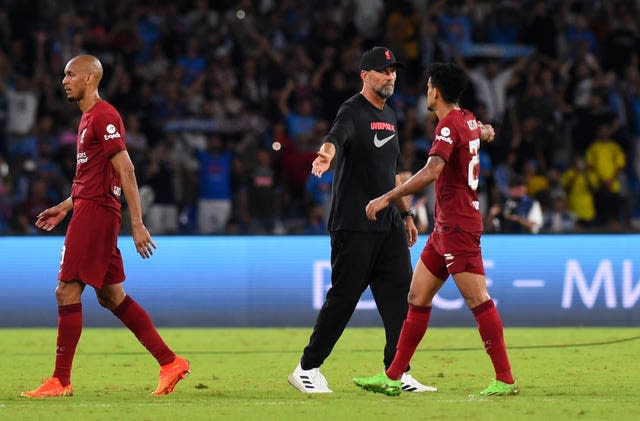 Jurgen Klopp with Luis Diaz (right) at full-time 