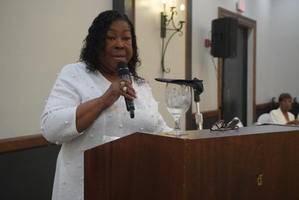 Guest speaker Janice Dillard of Revival Faith Center Ministries in Fort Lauderdale speaks about virtuous women during the 25th Compassionate Outreach Ministries' Mothers and Daughters Luncheon on Saturday in Gainesville.
(Credit: Photo provided by Voleer Thomas)