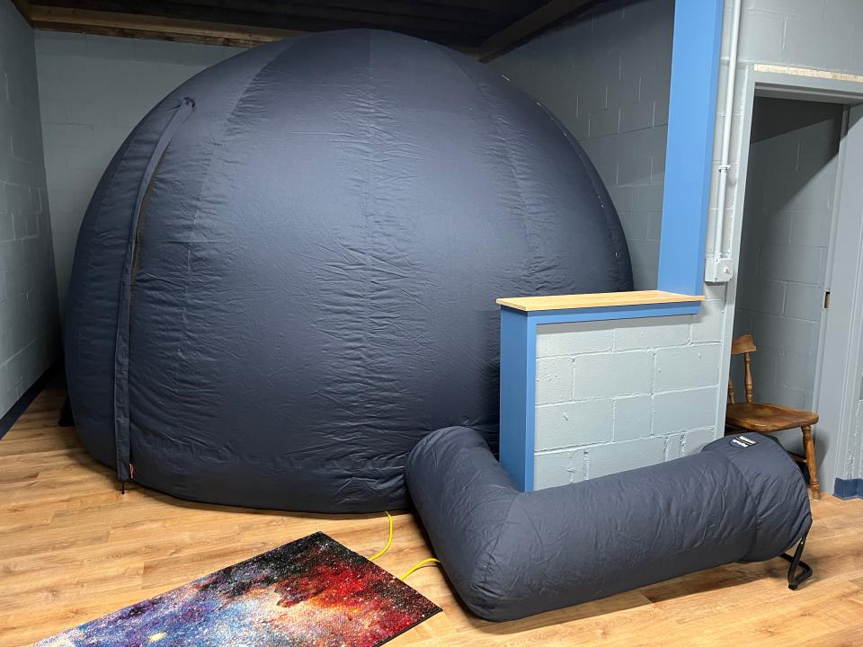 This inflatable structure is a portable planetarium that resides in the Williston observatory part-time but can be also taken to libraries or schools by The Planetarium Lady. Inside can fit 15 people around the circumference and houses a Digitalis Iota Digitarium system. Carrie Cruz renovated the space that was built in 1982, including taking down much of the wall in front of the dome. It is seen here on May 18, 2023.