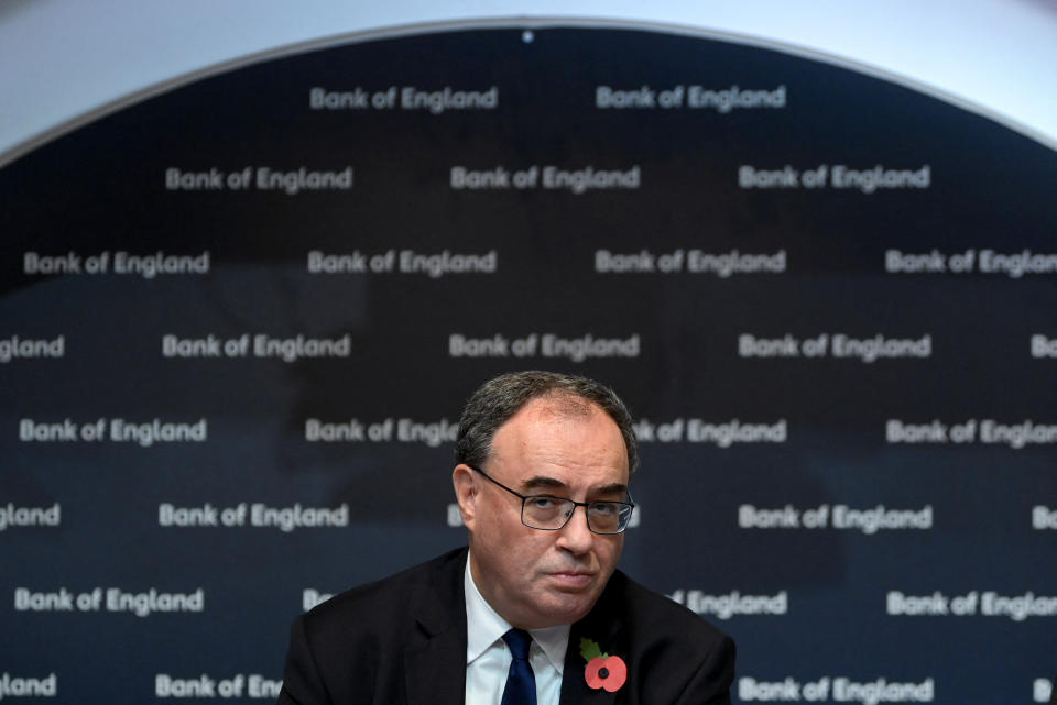 Governor of the Bank of England Andrew Bailey attends the Monetary Policy Report News Conference at The Bank of England, in London, Britain November 3, 2022. REUTERS/Toby Melville/Pool