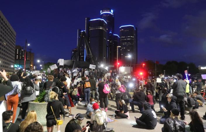 Protest leaders speak in front of the GM headquarters  about police brutality and the death of George Floyd Saturday, May 30, 2020 in Detroit Michigan. 