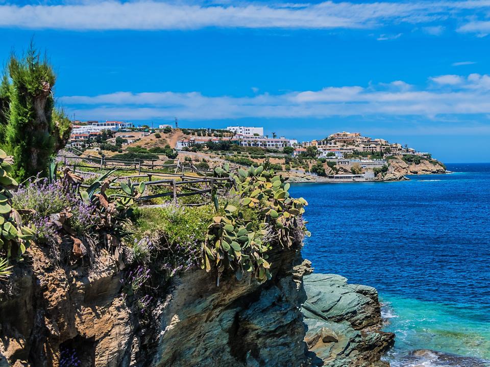 Views of the beautiful nature of the shore and the bay bay of Agia Pelagia near Heraklion, Crete, Greece.