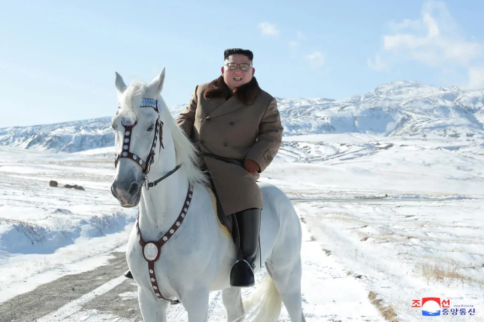 The horses primarily play a symbolic, rather than military, role for Kim, fuelling his family’s personality cult (Reuters)