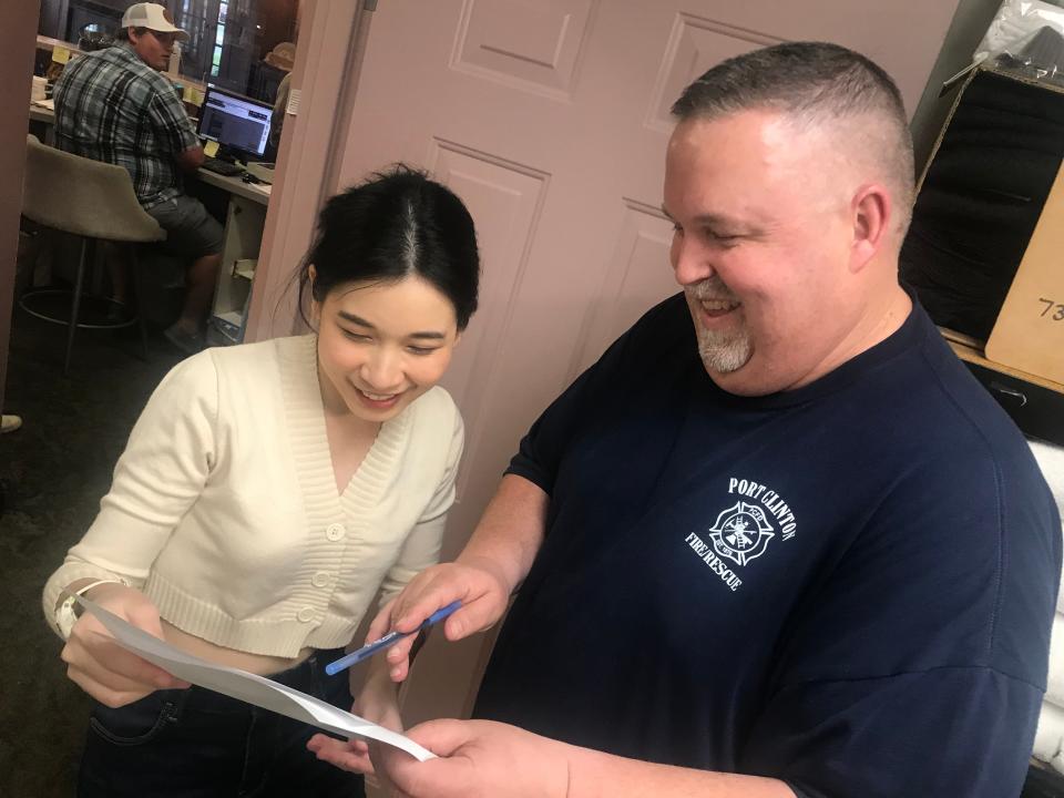 Port Clinton Mayor Mike Snider shares a laugh with June, a J-1 Visa Exchange student from Thailand. Snider is general manager of Lake Erie Vacation Rentals, which operates Our Guest Inns & Suites and has employed J-1 workers for more than 20 years working with the nonprofit company InterExchange through the BridgeUSA program.